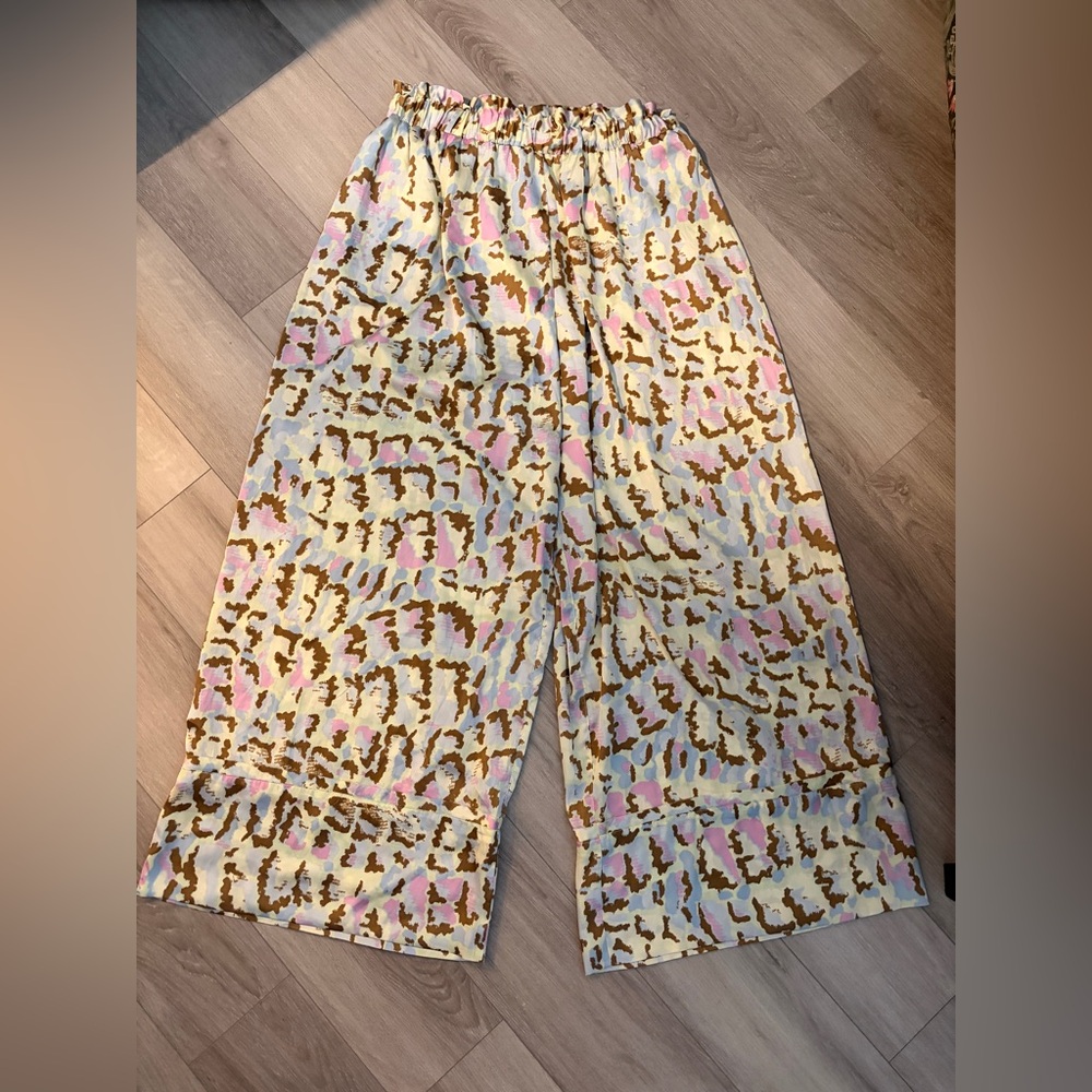 Free People Abstract Patterned Wide Leg Pants - Pink, Blue, Brown